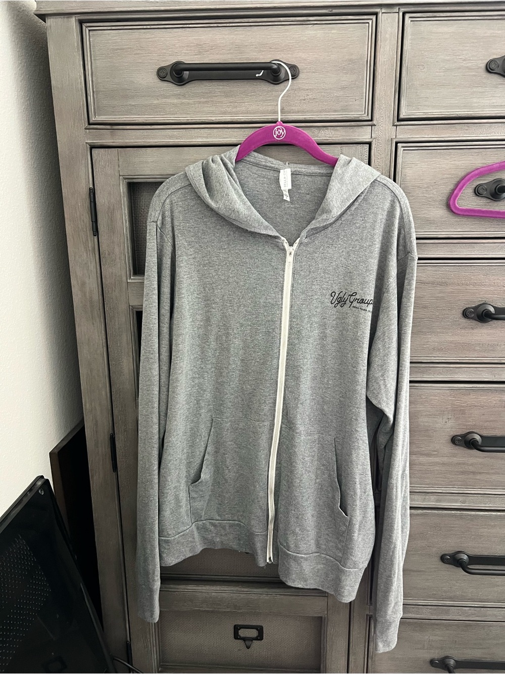 Women’s Gray Zip-Up Hoodie Jacket. Ugly Grouper logo Anna Marie Island